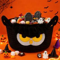 Cesta de Halloween Hkojewp, cesta Boo Spooky Owl, balde de doces ou travessuras, pequeno armazenamento de cordas de tecido, cobertor, doces, caixas de berçário para decoração de festas de Halloween