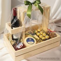 Cesta de Madeira para Presente Kit Vinho e Queijo Artesanal Pinus