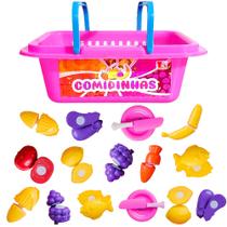 Cesta de Mercado Infantil + Frutas Legumes de Cortar ao Meio Faz de Conta Casinha