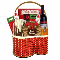 Cesta de Natal com Chocolates e Vinho Tinto Suave Borússia Chocolates