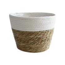 Cesta de palha artesanal nórdica Lavanderia Piquenique De armazenamento de maçaete tecido vaso de flor recipiente - L