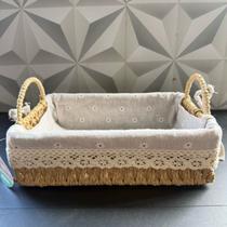 Cesta de palha com flor retangular multiuso para cozinha organização alimentos decorada pão mesa servir com alça bambu Cesta de palha com flor retangular multiuso para cozinha organização alimentos decorada pão mesa servir com alça bambu