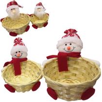 Cesta de palha papai noel ou boneco de neve com 2 peças