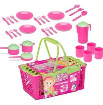 Cesta de panelinhas de brinquedo kit cozinha infantil 28 peças cardoso toys by bsmix
