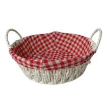 Cesta de Pão de metal e fibra de papel 24x8,5cm branco com forro vermelho quadriculado