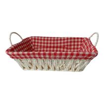 Cesta de Pão de Metal e fibra de Papel branco com forro vermelho quadriculado e Cinza com florzinha, - Casita