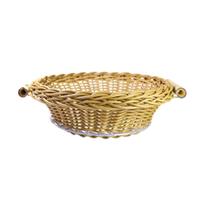 Cesta De Pão Redonda Vime Sintético Com Alça de Bambu M Caramelo
