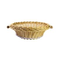 Cesta De Pão Redonda Vime Sintético Com Alça de Bambu P Caramelo