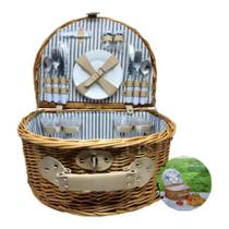 cesta de picnic completa forrada em vime com pratos, talheres, taças 4 pessoas Uteall