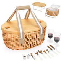 Cesta de Picnic STBoo para 2 con Mesa para Vino y Bolsa Térmica Beige Cesta de Picnic STBoo para 2 con Mesa para Vino y Bolsa Térmica Beige