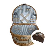 Cesta De Picnic Vintage Bambu com Talheres Prato E Copos serve 4 Pessoas