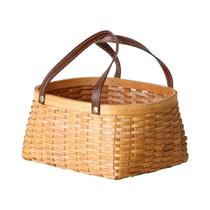Cesta De Piquenique De Bambu Trançado Multiuso Com Alça Para Armazenamento De Alimentos E