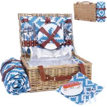 Cesta de piquenique de vime Neti Neti para 4 pessoas com refrigerador e cobertor Cesta de piquenique de vime Neti Neti para 4 pessoas com refrigerador e cobertor