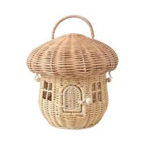 Cesta De Piquenique Em Forma De Cogumelo De Rattan Trançado Feita À Mão Bolsa De Praia Para Crianças