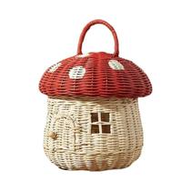 Cesta De Piquenique Em Forma De Cogumelo De Rattan Trançado Feita À Mão Bolsa De Praia Para Crianças Cesta De Piquenique Em Forma De Cogumelo De Rattan Trançado Feita À Mão Bolsa De Praia Para Crianças