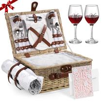 Cesta de piquenique Filano para 2 com taças de vinho Mr Mrs e cartão 2025 Cesta de piquenique Filano para 2 com taças de vinho Mr Mrs e cartão 2025