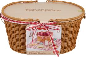 Cesta de piquenique Pretend Play Toy Fisher-Price de madeira de 31 peças Cesta de piquenique Pretend Play Toy Fisher-Price de madeira de 31 peças