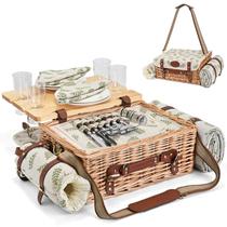 Cesta de piquenique SatisInside Set para 4 pessoas com cobertor e mesa Cesta de piquenique SatisInside Set para 4 pessoas com cobertor e mesa