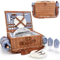Cesta de piquenique Willow Weave para 2 pessoas com cobertor e refrigerador impermeáveis Cesta de piquenique Willow Weave para 2 pessoas com cobertor e refrigerador impermeáveis