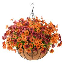 Cesta de plantas suspensas artificiais INQCMY com flores de margarida de seda Cesta de plantas suspensas artificiais INQCMY com flores de margarida de seda