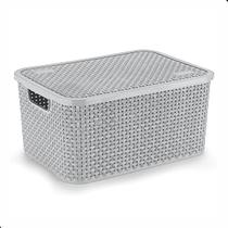 Cesta De Plástico Organizadora Rattan Roupas Caixa Cinza