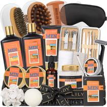 Cesta de presente de banho LILY ROY, 28 unidades, conjunto de spa masculino, sândalo