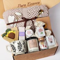 Cesta de Presente Joyvella Kit de Autocuidado com Manta, Vela e Spa