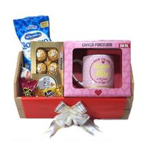Cesta de Presente Super Mãe com Caneca e Chocolates
