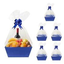Cesta de presente Worown Blue, pacote com 6 bolsas e laços de papelão Cesta de presente Worown Blue, pacote com 6 bolsas e laços de papelão