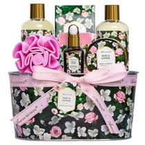Cesta de presentes ArioseMonde Rose & Jasmine, conjunto de banho de 8 peças