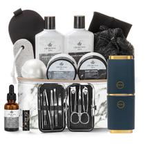 Cesta de presentes de banho e corpo de Dia dos Pais para homens e mulheres, 23 unidades de kit de spa doméstico de luxo a carvão para mães em cosméticos, bolsa de couro, óleo facial, presente de aniversário, autocuidado, perfeita para Natal e Natal Cesta de presentes de banho e corpo de Dia dos Pais para homens e mulheres, 23 unidades de kit de spa doméstico de luxo a carvão para mães em cosméticos, bolsa de couro, óleo facial, presente de aniversário, autocuidado, perfeita para Natal e Natal