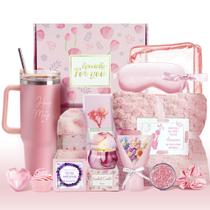 Cesta de presentes Deriibrico para aniversários femininos com cobertor e copo