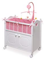 Cesta de texugo Toy Doll Bed com armário de armazenamento para bonecas de 22 polegadas