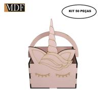 Cesta de Unicornio com Alça para Decoração Kit 50 Un. Mdf Madeira Gel Rosa