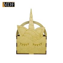Cesta de Unicornio com Alça para Decoração Mdf Madeira