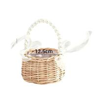 Cesta De Vime Marrom Com Alça De Pérolas E Laço, Feita À Mão, Para Flores, Crianças, Páscoa,