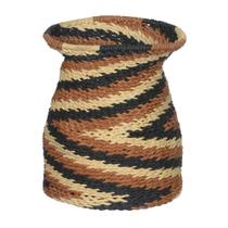 CESTA DECORATIVA FIB.PAPEL MARROM E PRETO 28cm 18d HAND MADE