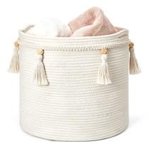 Cesta decorativa Mkono Macrame e organizador de cordas de algodão 15cm Cesta decorativa Mkono Macrame e organizador de cordas de algodão 15cm