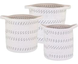 Cesta Decorativa Organizadora Cachepô Tecido Branco 3 Peças Allegra