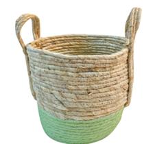 Cesta decorativa palha (bege verde menta) g