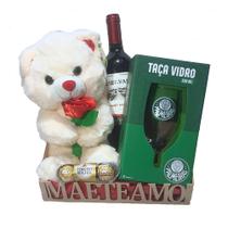 Cesta Dia Das Mães Palmeiras Times De Futebol Com Urso, Taça, Vinho