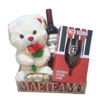 Cesta Dia Das Mães São Paulo Times De Futebol Com Urso, Taça, Vinho
