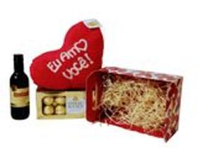 Cesta Dia Dos Namorados Vinho + Ferrero Rocher + Pelúcia