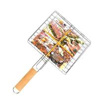 Cesta Dobrável de Aço Inoxidável para Churrasco - Com Alça para Peixes, Legumes e Camarão