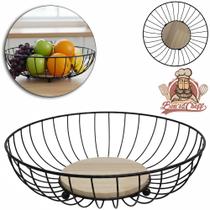 Cesta Fruteira de Mesa Aramado/Madeira Quadrada Black Cesta Fruteira de Mesa Aramado/Madeira Quadrada Black