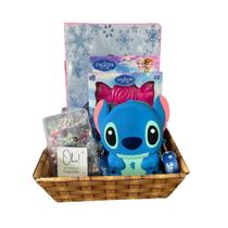 Cesta infantil completa stich pelucia maleta de 86 peças bolsa stich maquiagem frozen