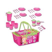 Cesta Leva Papinha Acessórios Panelinhas Brinquedo Kit Cozinha Infantil Menina 28 Peças