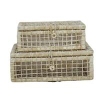 Cesta Maleta Kit Nº 2 E Nº 3 Tecido Palha De Milho Caixa Bau