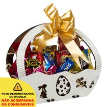 Cesta Mini Páscoa Mdf Branco Ifood Presente Chocolate Ovo - Madelumi