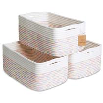 Cesta NaturalCozy, 34 x 22 x 14 cm, corda de algodão, pacote com 3